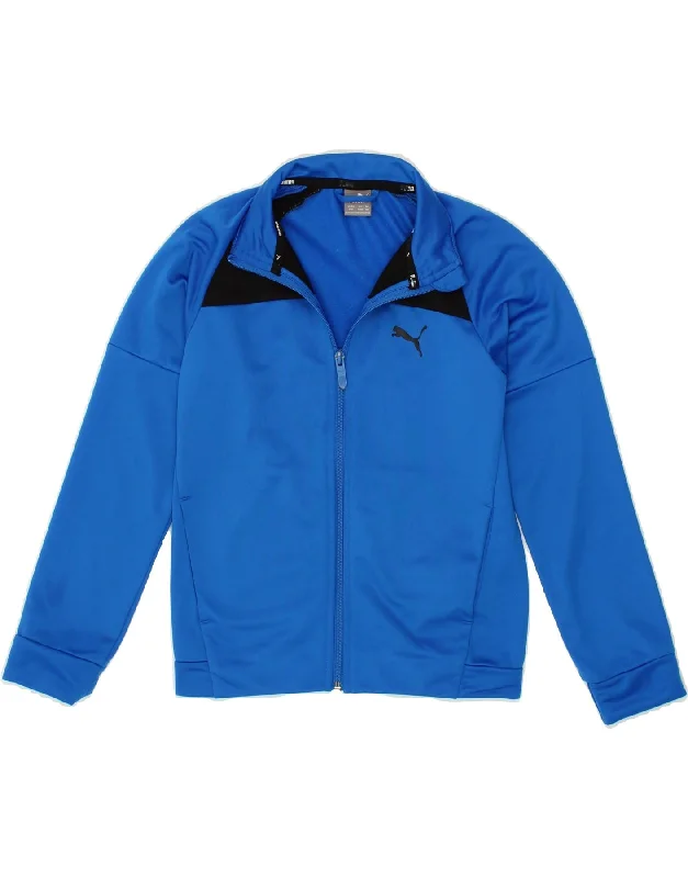 men's heavy-duty jackets -PUMA Boys Graphic Tracksuit Top Jacket 9-10 Years Small Blue Colourblock