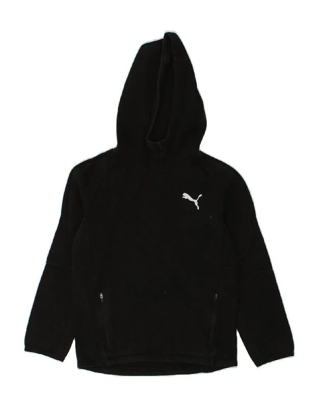 men's casual fleece hoodies -PUMA Boys Hoodie Jumper 11-12 Years Black Cotton