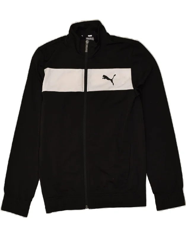 men's full zip jackets -PUMA Boys Tracksuit Top Jacket 11-12 Years Black Colourblock Polyester