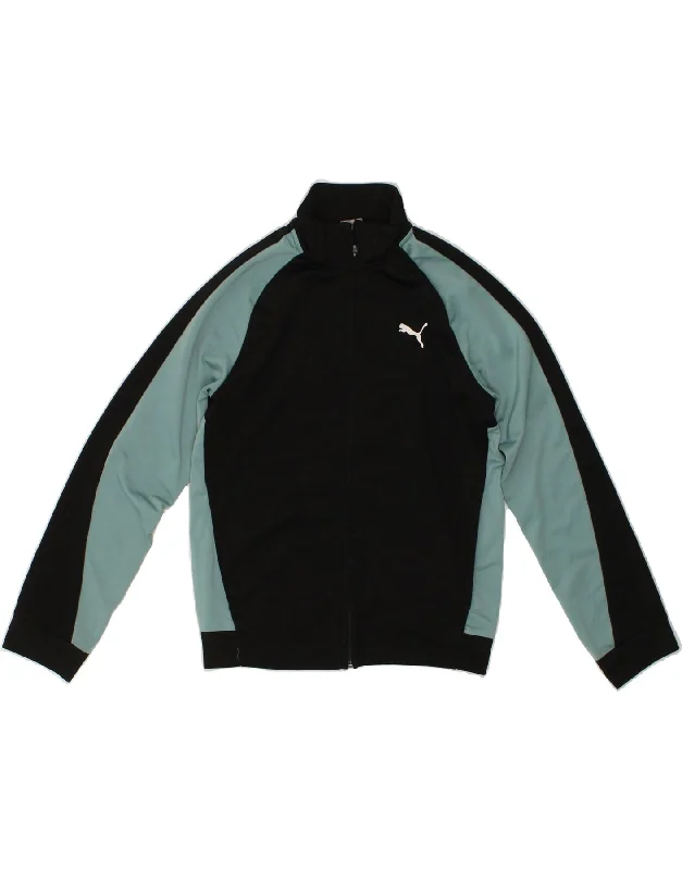 men's rain jackets -PUMA Boys Tracksuit Top Jacket 11-12 Years Green Colourblock Polyester