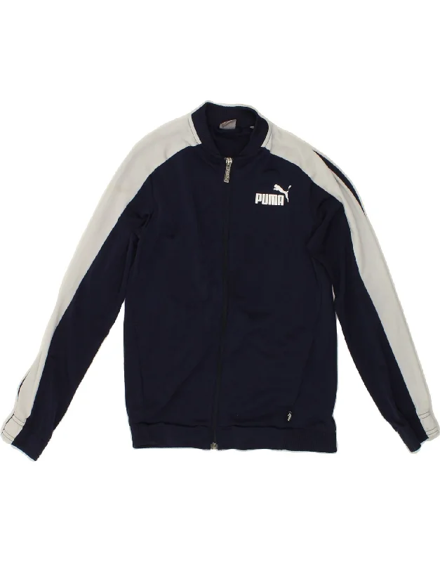 men's reversible jackets -PUMA Boys Tracksuit Top Jacket 11-12 Years Navy Blue Colourblock Polyester