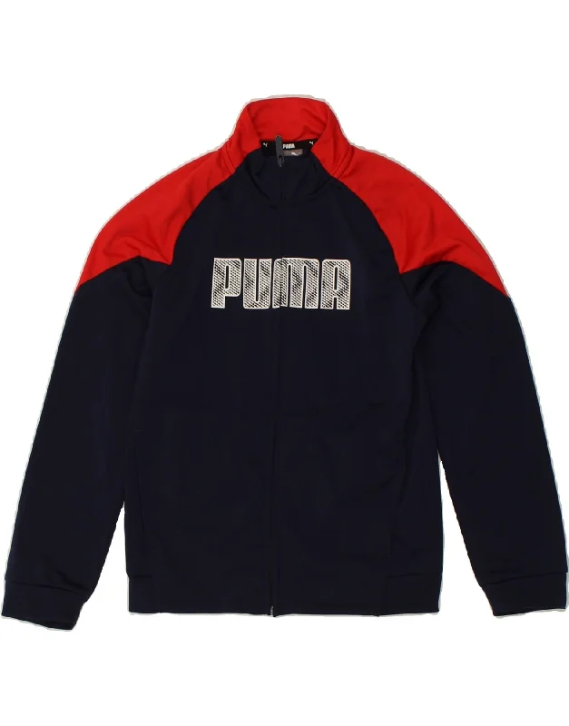 men's trench coats for winter -PUMA Boys Tracksuit Top Jacket 11-12 Years Navy Blue Colourblock Polyester