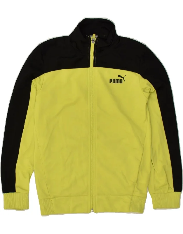 men's reversible jackets -PUMA Boys Tracksuit Top Jacket 9-10 Years Medium  Green Colourblock