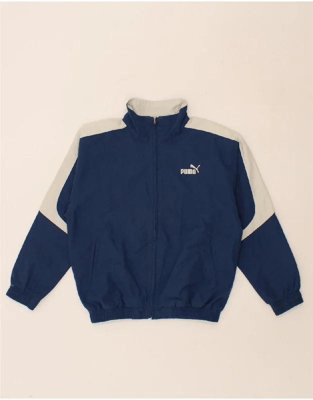 men's zippered jacket styles -PUMA Boys Tracksuit Top Jacket 9-10 Years Medium Navy Blue Colourblock