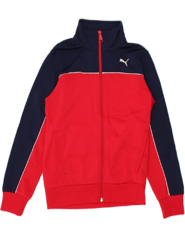 men's softshell outdoor jackets -PUMA Boys Tracksuit Top Jacket 9-10 Years Medium Red Colourblock Polyester