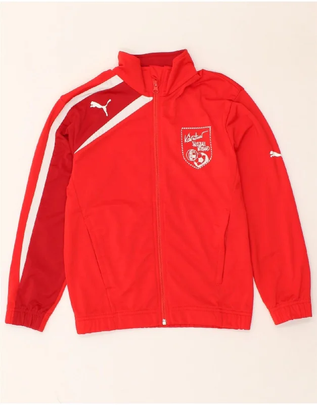 men's zip-up jackets -PUMA Boys Tracksuit Top Jacket 9-10 Years Red Colourblock Polyester