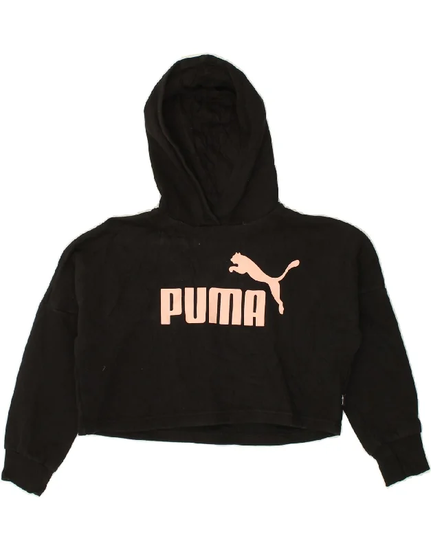 men's graphic print sweatshirts -PUMA Girls Crop Graphic Hoodie Jumper 9-10 Years Black Cotton