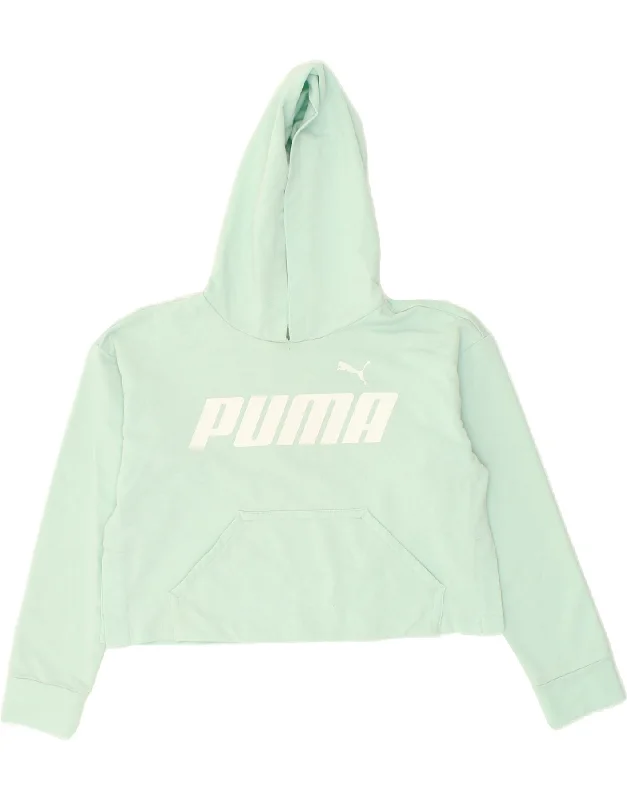 men's cool graphic sweatshirts -PUMA Girls Crop Hoodie Jumper 11-12 Years Green Cotton