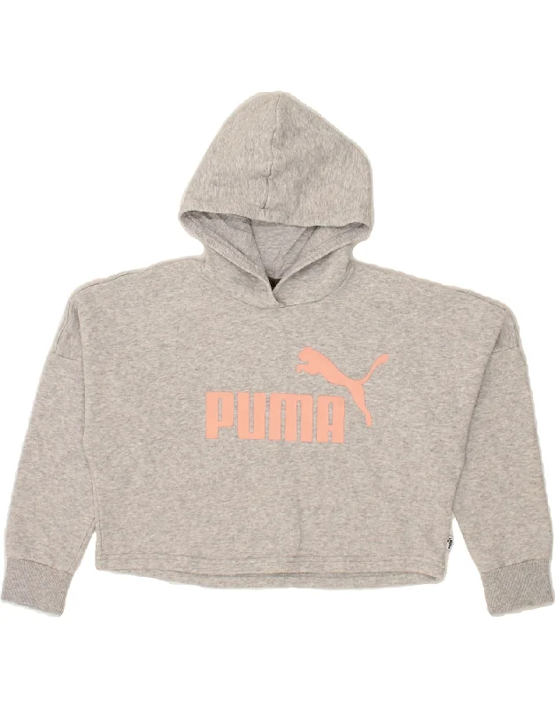 men's classic hoodies -PUMA Girls Graphic Crop Hoodie Jumper 9-10 Years Grey Cotton