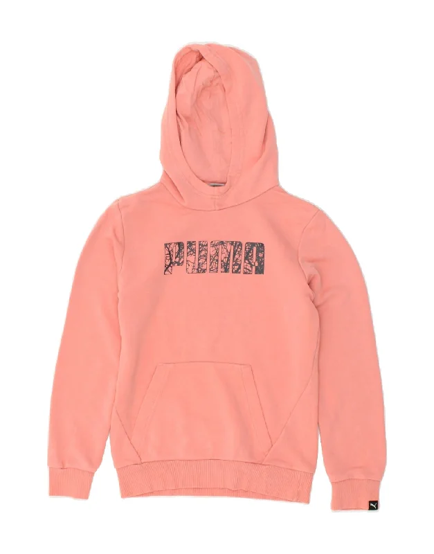 comfortable sweatshirts for men -PUMA Girls Graphic Hoodie Jumper 11-12 Years Pink Cotton