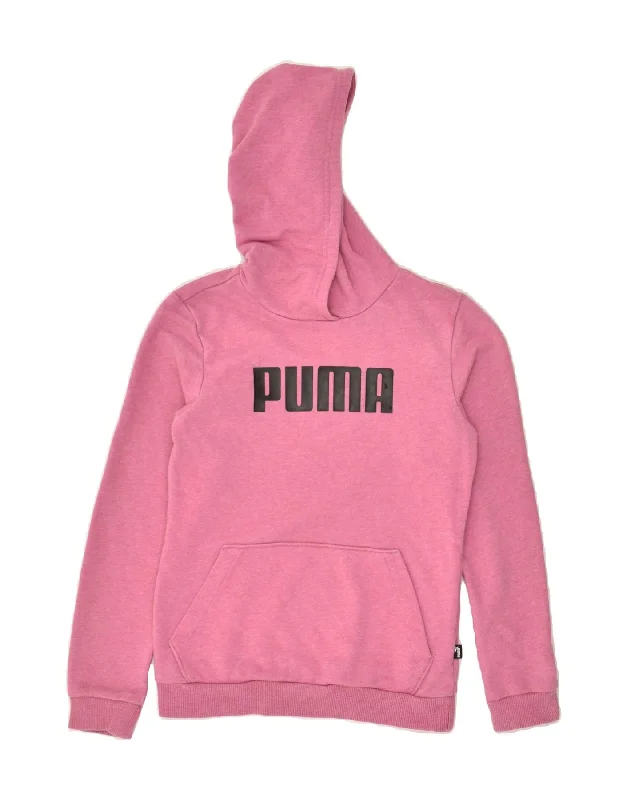 men's sporty sweatshirts -PUMA Girls Graphic Hoodie Jumper 11-12 Years Pink Cotton