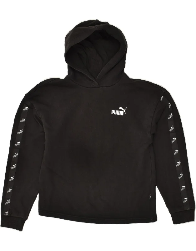 men's relaxed fit sweatshirts -PUMA Girls Graphic Hoodie Jumper 13-14 Years Black Cotton