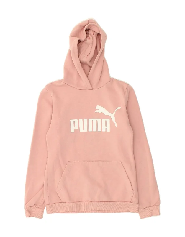 men's workout zip-up hoodies -PUMA Girls Graphic Hoodie Jumper 13-14 Years Pink Cotton