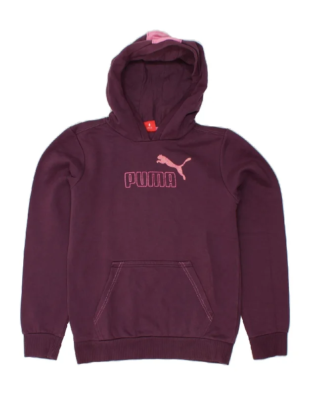 men's zip hoodie with contrast sleeves -PUMA Girls Graphic Hoodie Jumper 13-14 Years Purple Colourblock Cotton