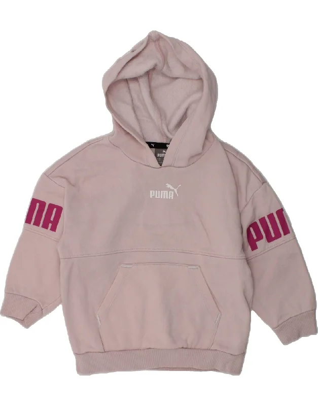 men's pullover hoodie with pockets -PUMA Girls Graphic Hoodie Jumper 3-4 Years Pink Cotton