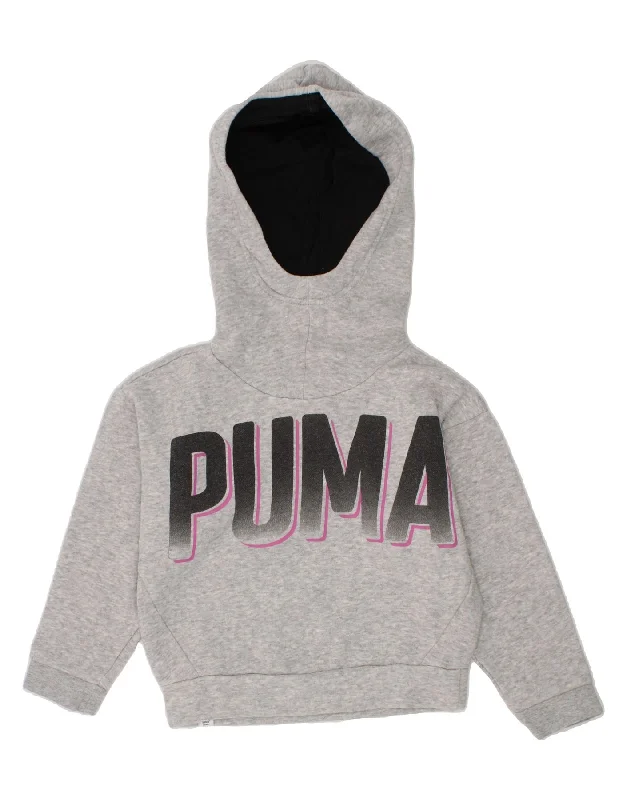 men's graphic hoodies -PUMA Girls Graphic Hoodie Jumper 4-5 Years Grey Cotton