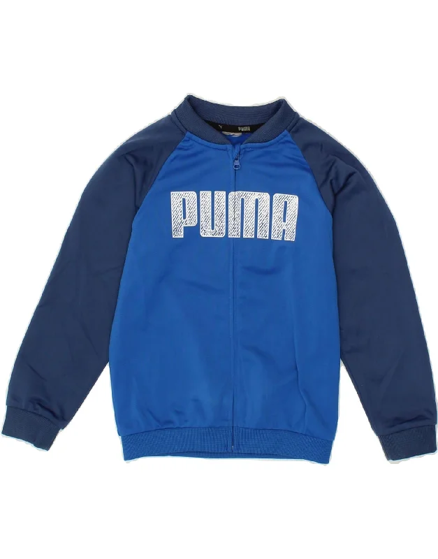 men's stylish outdoor jackets -PUMA Girls Graphic Tracksuit Top Jacket 3-4 Years Blue Colourblock