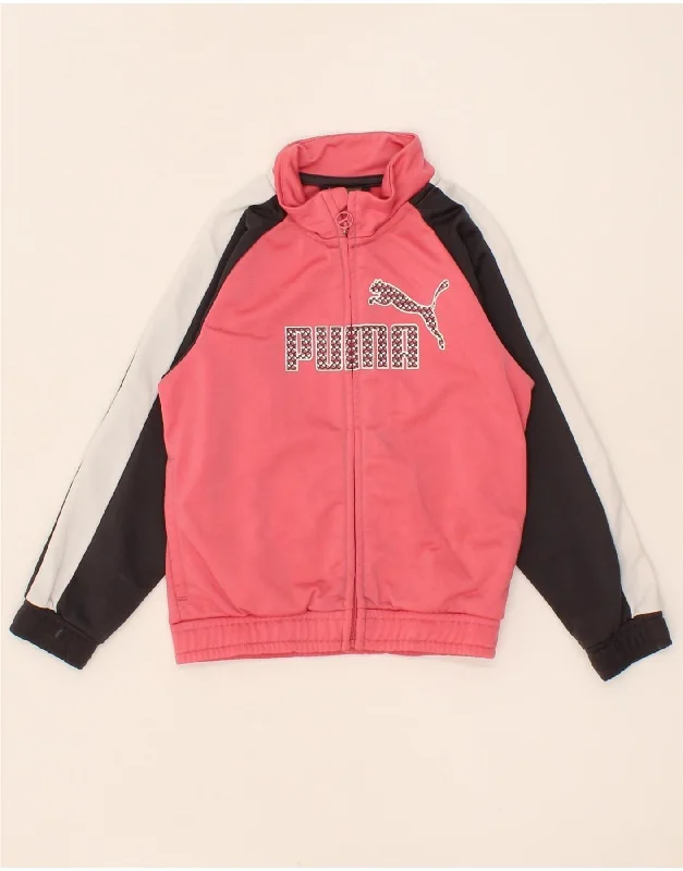 men's bomber jackets -PUMA Girls Graphic Tracksuit Top Jacket 3-4 Years Pink Colourblock