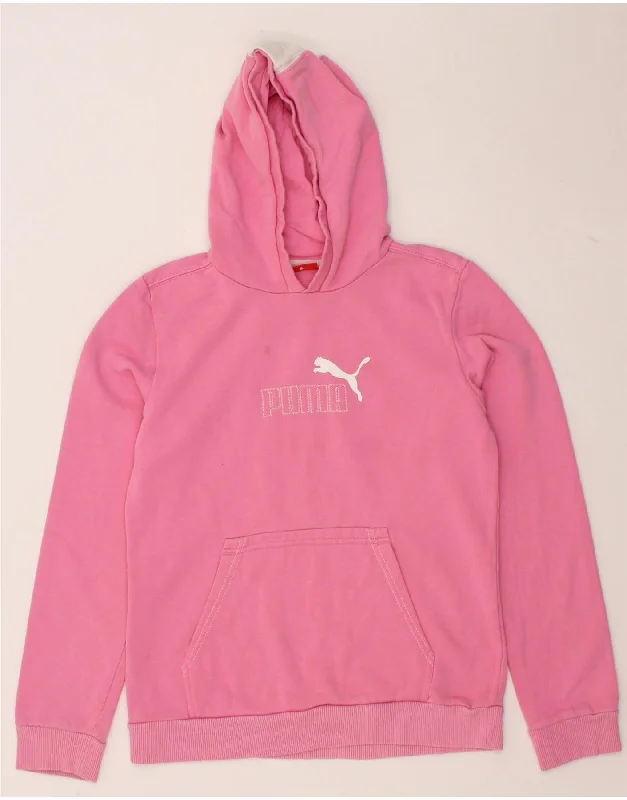 men's hoodies with logos -PUMA Girls Hoodie Jumper 15-16 Years 2XL Pink Colourblock