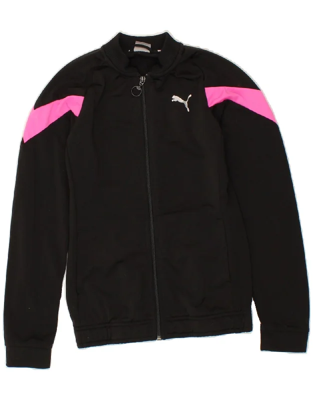 men's thermal jackets -PUMA Girls Tracksuit Top Jacket 11-12 Years Black Colourblock Polyester