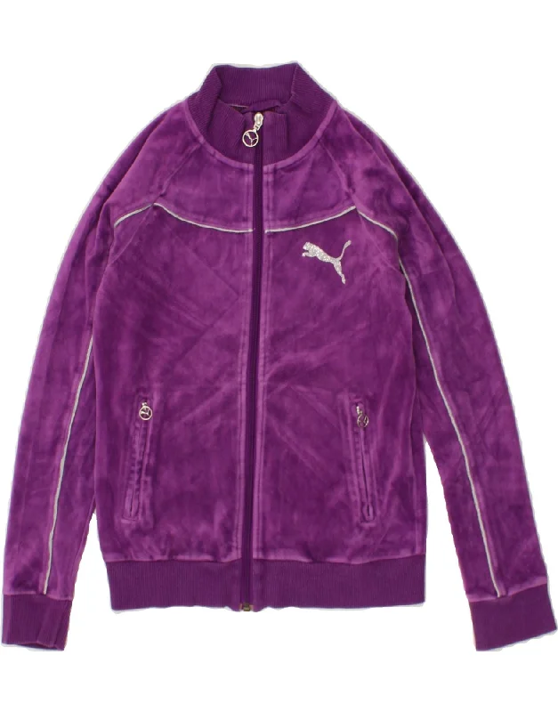 men's sporty zip-up jackets -PUMA Girls Tracksuit Top Jacket 11-12 Years Purple Polyester