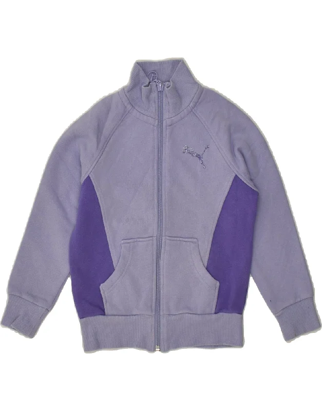 men's stylish leather jackets -PUMA Girls Tracksuit Top Jacket 5-6 Years  Purple Colourblock