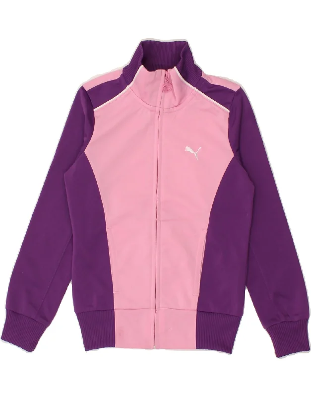 men's slim fit jackets -PUMA Girls Tracksuit Top Jacket 7-8 Years Small Pink Colourblock Polyester