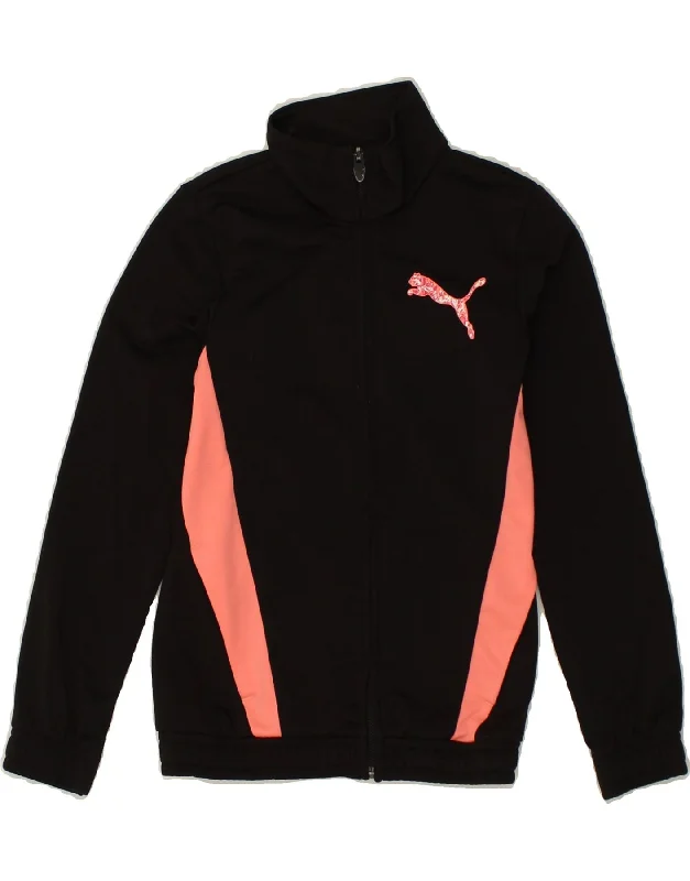 men's functional jackets -PUMA Girls Tracksuit Top Jacket 9-10 Years Black Colourblock Polyester