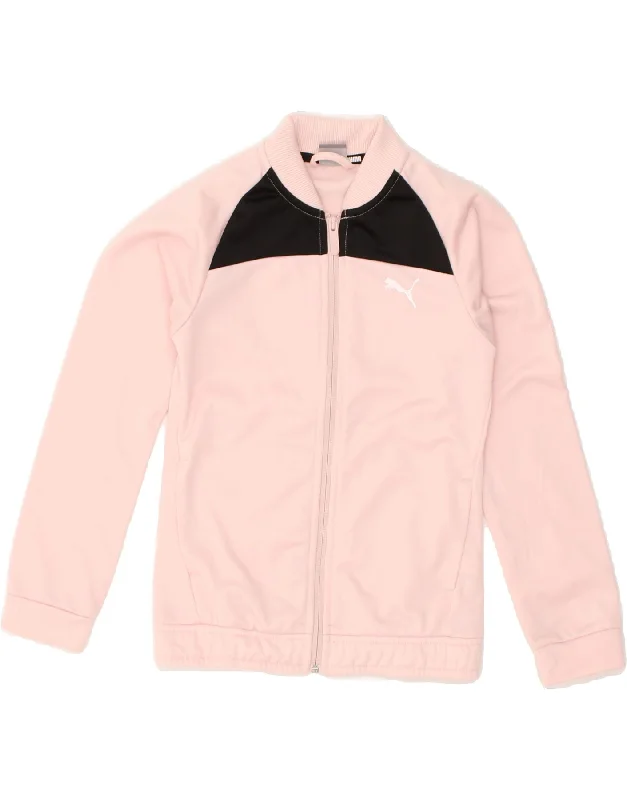 men's modern jacket styles -PUMA Girls Tracksuit Top Jacket 9-10 Years Pink Colourblock Polyester