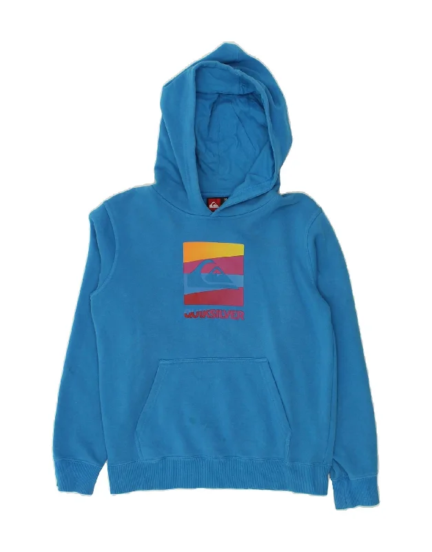 men's long sleeve hoodies -QUIKSILVER Boys Graphic Hoodie Jumper 13-14 Years Blue Cotton