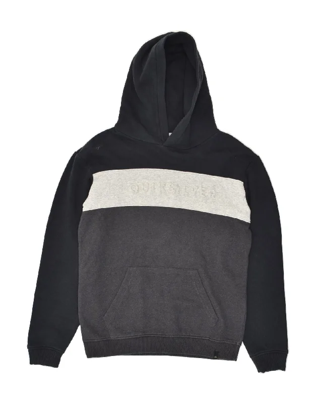 men's hoodies with bold prints -QUIKSILVER Boys Graphic Hoodie Jumper 14-15 Years XL Grey Colourblock