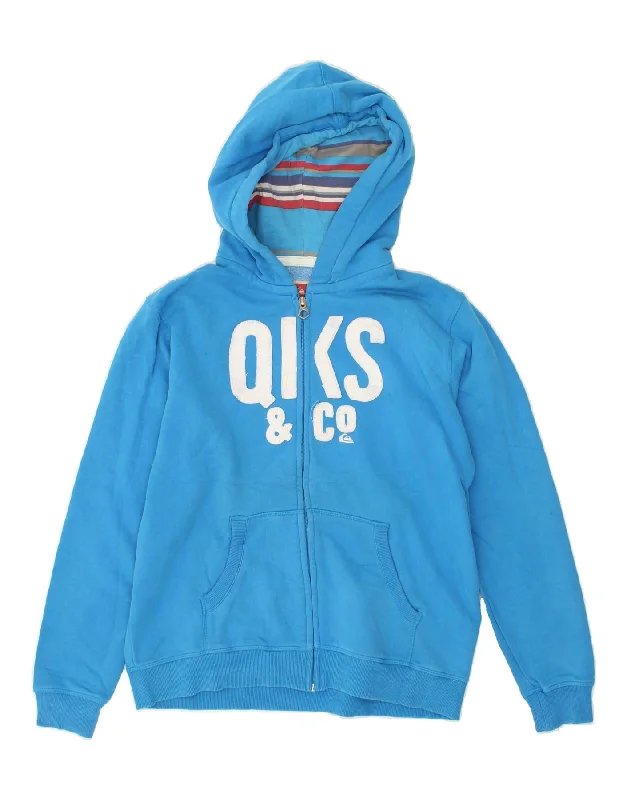 men's hoodie sweatshirts with designs -QUIKSILVER Boys Graphic Hoodie Jumper 15-16 Years Blue Cotton