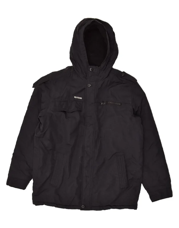 men's insulated jackets -QUIKSILVER Boys Hooded Windbreaker Jacket 15-16 Years Black Polyester