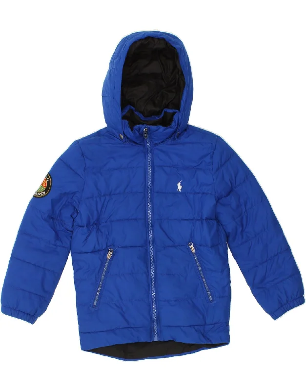 men's trench coats -RALPH LAUREN Boys Hooded Padded Jacket 7-8 Years Small  Blue Polyester