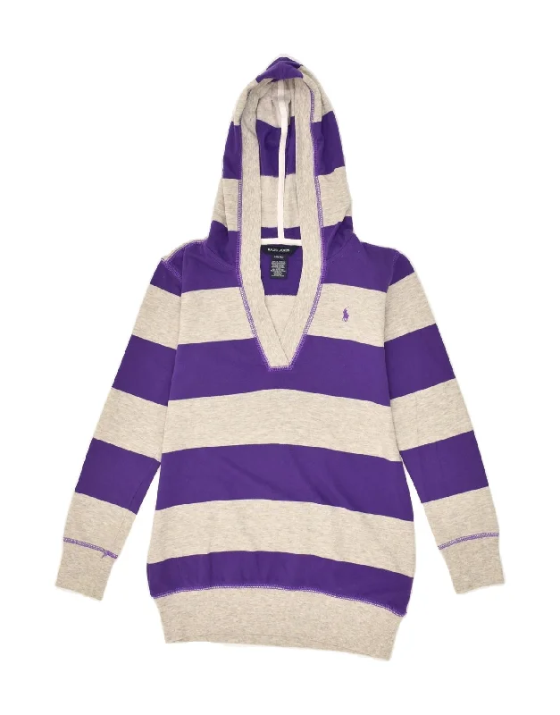 men's stylish fleece hoodies -RALPH LAUREN Boys Hoodie Jumper 8-9 Years Medium  Purple Striped Cotton