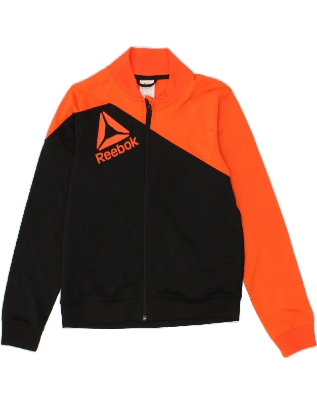 men's versatile jackets -REEBOK Boys Graphic Tracksuit Top Jacket 11-12 Years Orange Colourblock