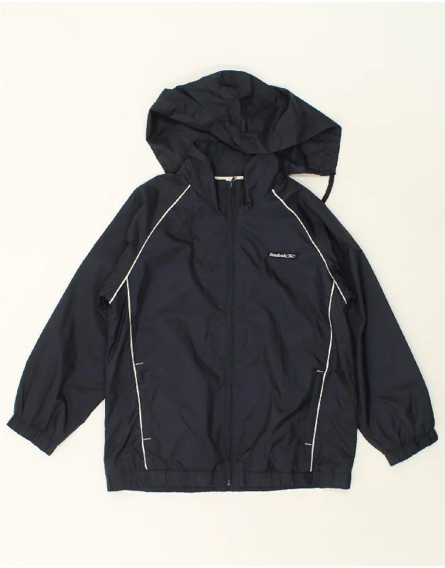 men's waterproof outdoor jackets -REEBOK Boys Hooded Rain Jacket 13-14 Years Medium Navy Blue Nylon