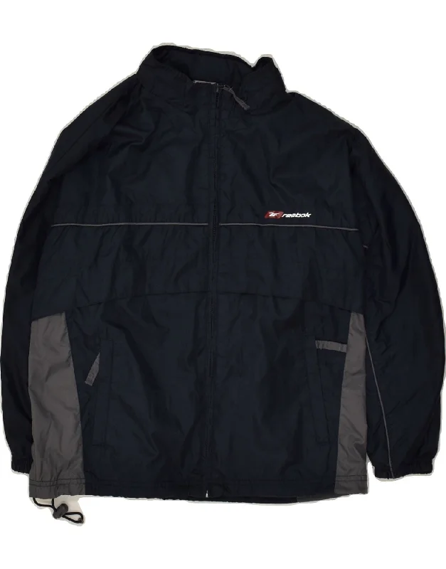 men's slim fit jackets -REEBOK Boys Oversized Hooded Rain Jacket 9-10 Years Medium Navy Blue Nylon