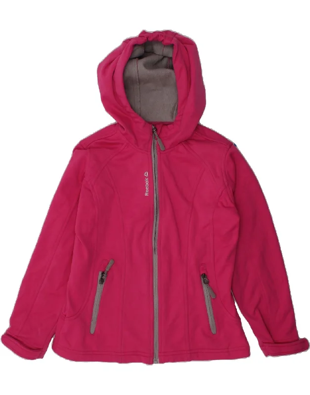 men's denim jackets -REEBOK Girls Hooded Tracksuit Top Jacket 12-13 Years Pink Polyester