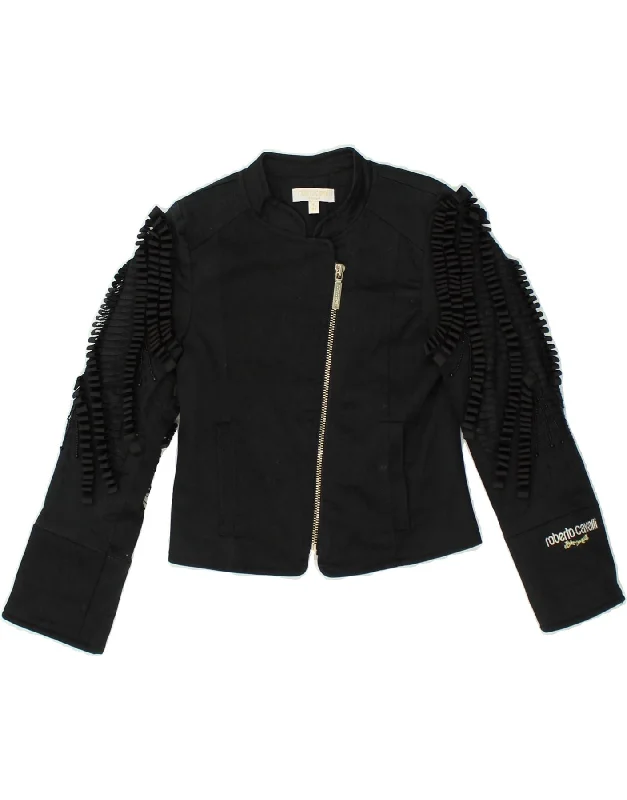 casual jackets for men -ROBERTO CAVALLI Girls Graphic Bomber Jacket 5-6 Years Black Cotton