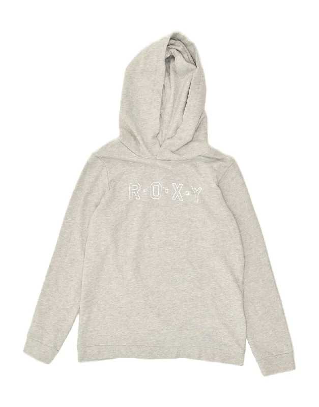 men's stylish fleece hoodies -ROXY Girls Graphic Hoodie Jumper 13-14 Years XL Grey Cotton