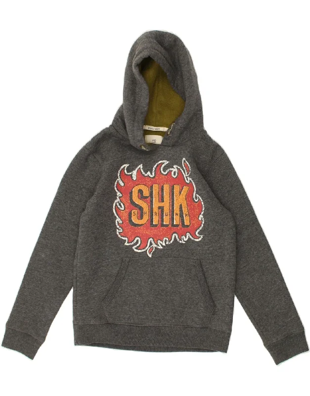 men's zip hoodie with high collar -SCOTCH & SODA Boys Graphic Hoodie Jumper 9-10 Years Grey Cotton