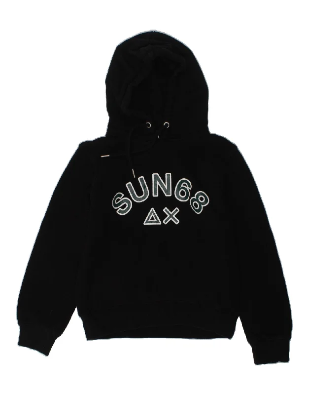 men's sporty hoodies -SUN68 Boys Graphic Hoodie Jumper 9-10 Years Black Cotton