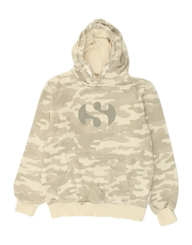 men's pullover sweatshirts -SUPERGA Boys Graphic Hoodie Jumper 13-14 Years XL Grey Camouflage Cotton