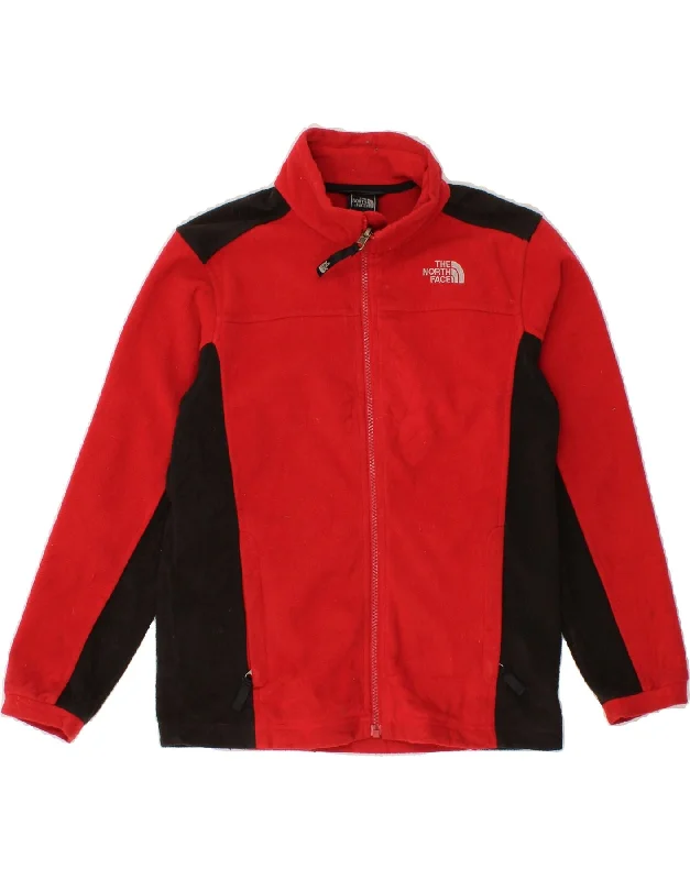 men's heavy-duty coats -THE NORTH FACE Boys Fleece Jacket 9-10 Years Medium Red Colourblock