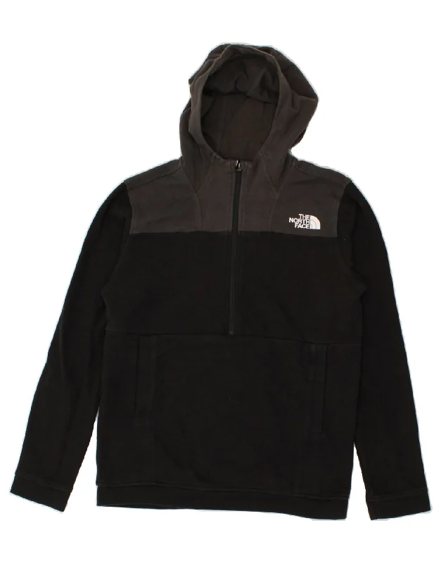 men's pullover hoodie with pockets -THE NORTH FACE Boys Zip Neck Hoodie Jumper 14-15 Years XL Black