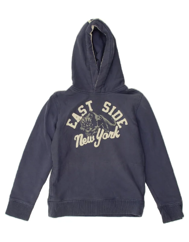 men's hoodie sweatshirts with designs -TOMMY HILFIGER Boys Graphic Hoodie Jumper 11-12 Years Navy Blue Cotton