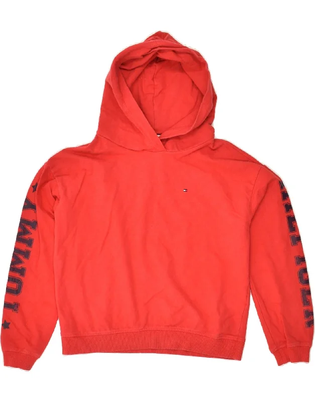 casual hoodies for men -TOMMY HILFIGER Boys Graphic Hoodie Jumper 11-12 Years Red Cotton