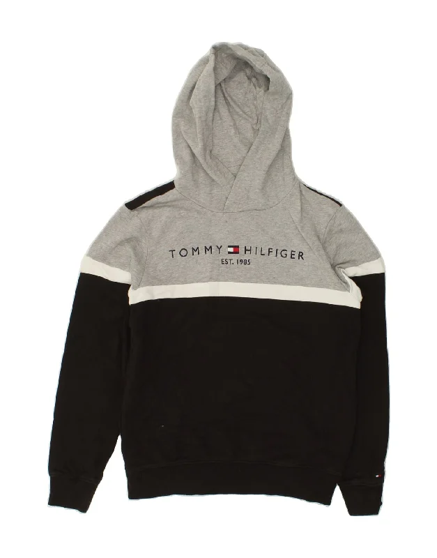 men's fleece hoodies -TOMMY HILFIGER Boys Graphic Hoodie Jumper 14-15 Years Black Colourblock