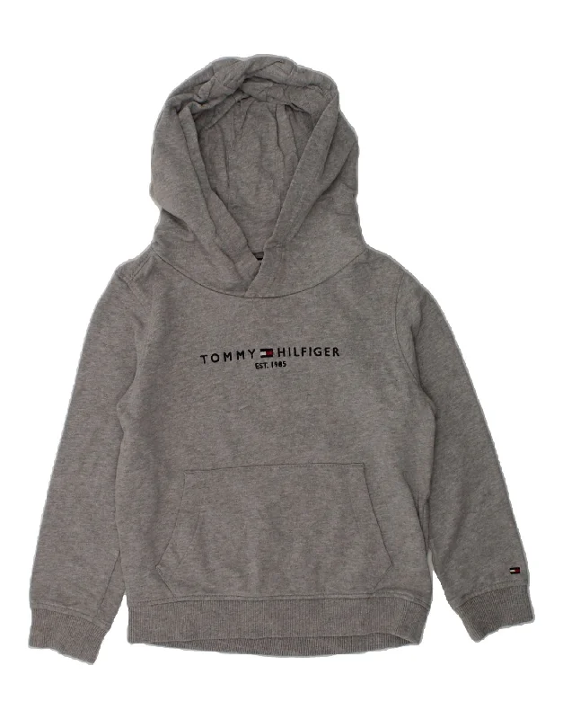 men's fleece hoodies -TOMMY HILFIGER Boys Graphic Hoodie Jumper 4-5 Years Grey Cotton